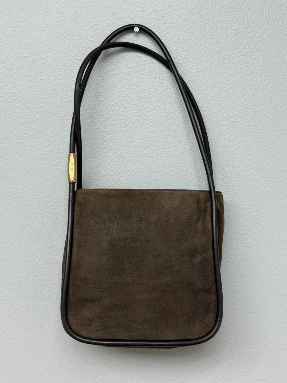 Gucci Vintage Brown Suede Leather Shoulder Bag Gold Tone Hardware